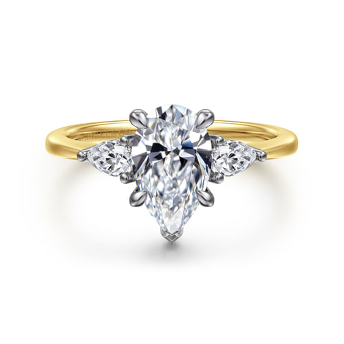 14K White-Yellow Gold Pear Shape Three Stone Diamond Engagement Ring