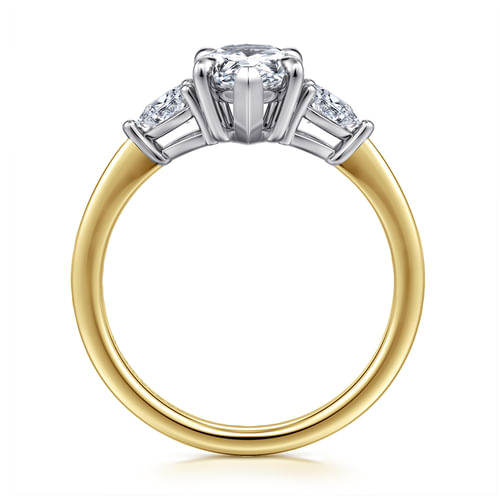 14K White-Yellow Gold Pear Shape Three Stone Diamond Engagement Ring