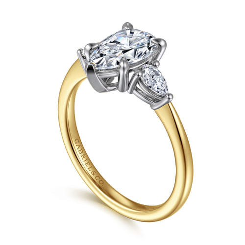 14K White-Yellow Gold Pear Shape Three Stone Diamond Engagement Ring