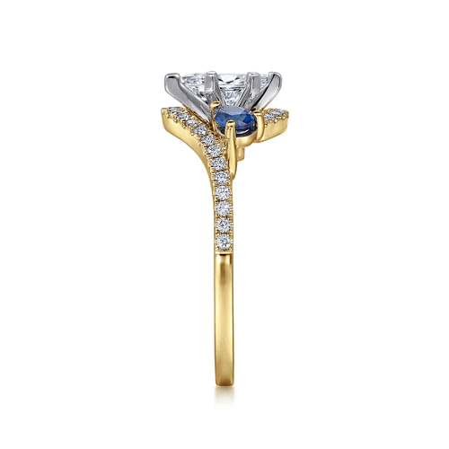 14K White-Yellow Gold Pear Shape Three Stone Sapphire and Diamond Engagement Ring