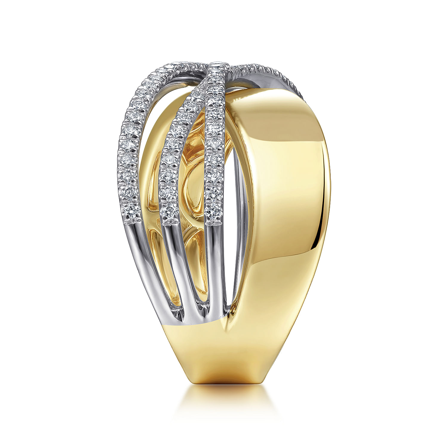 14K White-Yellow Gold Polished and Diamond Bands Criss Cross Ring