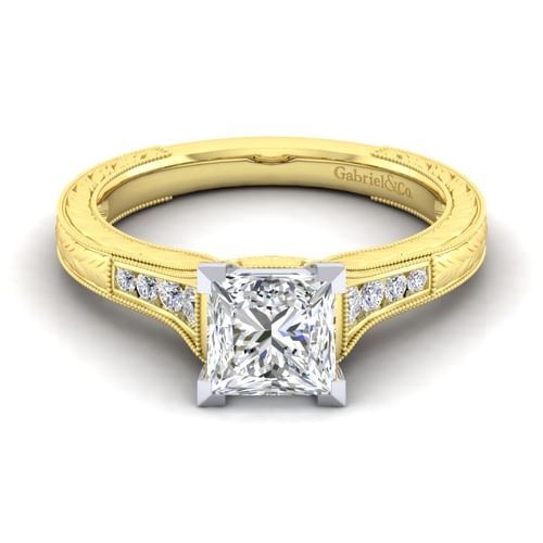 14K White-Yellow Gold Princess Cut Diamond Channel Set Engagement Ring