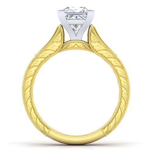 14K White-Yellow Gold Princess Cut Diamond Channel Set Engagement Ring