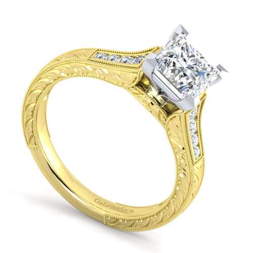 14K White-Yellow Gold Princess Cut Diamond Channel Set Engagement Ring