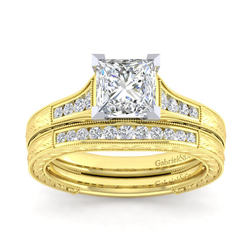 14K White-Yellow Gold Princess Cut Diamond Channel Set Engagement Ring