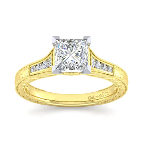 14K White-Yellow Gold Princess Cut Diamond Channel Set Engagement Ring