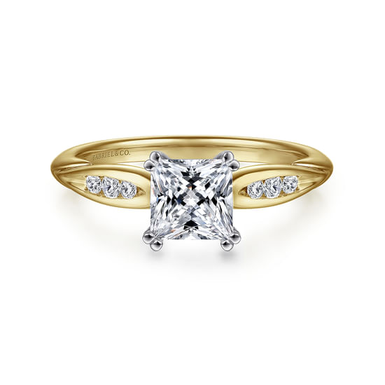 Gabriel - 14K White-Yellow Gold Princess Cut Diamond Channel Set Engagement Ring