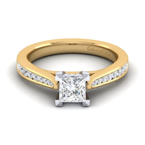 14K White-Yellow Gold Princess Cut Diamond Channel Set Engagement Ring 14K White-Yellow Gold Princess Cut Diamond Channel Set Engagement Ring