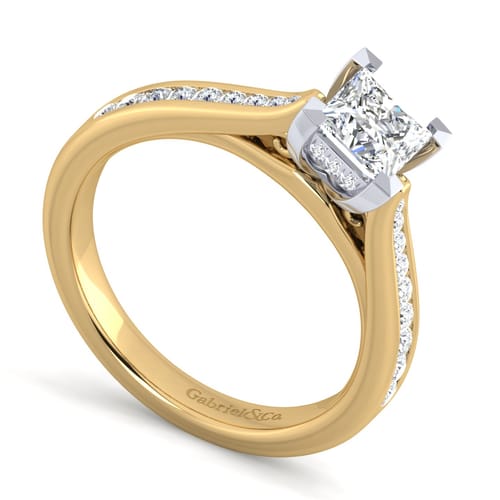 14K White-Yellow Gold Princess Cut Diamond Channel Set Engagement Ring 14K White-Yellow Gold Princess Cut Diamond Channel Set Engagement Ring