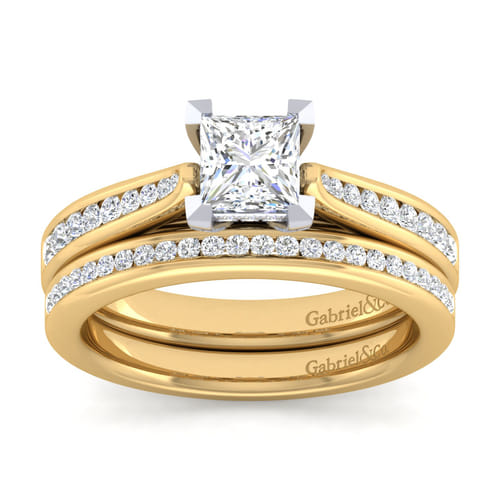 14K White-Yellow Gold Princess Cut Diamond Channel Set Engagement Ring 14K White-Yellow Gold Princess Cut Diamond Channel Set Engagement Ring