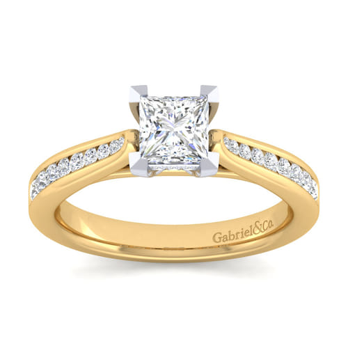 14K White-Yellow Gold Princess Cut Diamond Channel Set Engagement Ring 14K White-Yellow Gold Princess Cut Diamond Channel Set Engagement Ring