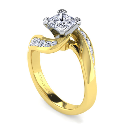 14K White-Yellow Gold Princess Cut Diamond Channel Set Engagement Ring