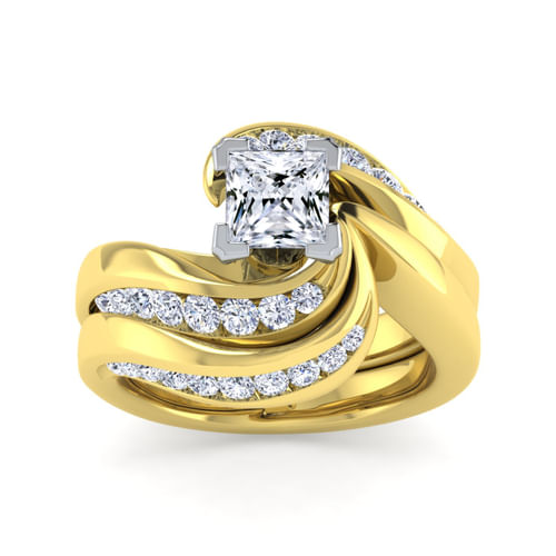 14K White-Yellow Gold Princess Cut Diamond Channel Set Engagement Ring