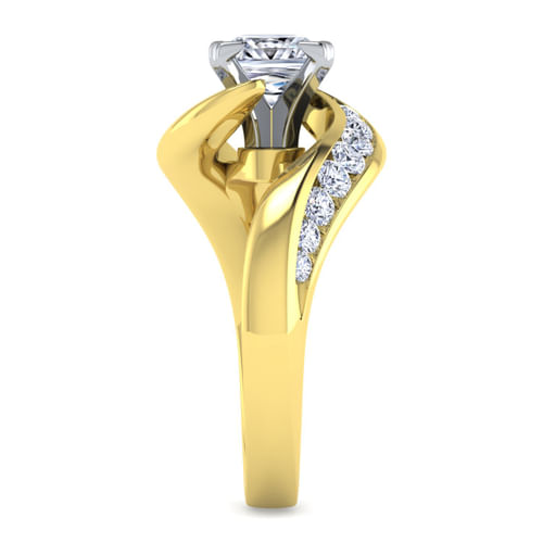 14K White-Yellow Gold Princess Cut Diamond Channel Set Engagement Ring