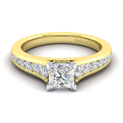 14K White-Yellow Gold Princess Cut Diamond Channel Set Engagement Ring