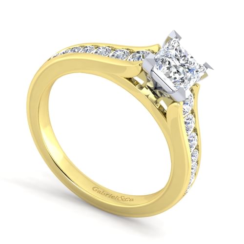 14K White-Yellow Gold Princess Cut Diamond Channel Set Engagement Ring