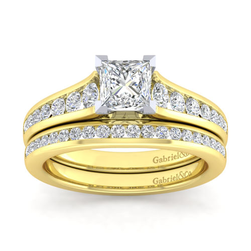14K White-Yellow Gold Princess Cut Diamond Channel Set Engagement Ring