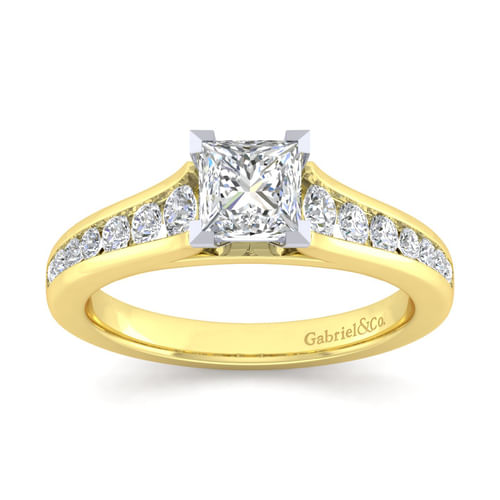 14K White-Yellow Gold Princess Cut Diamond Channel Set Engagement Ring