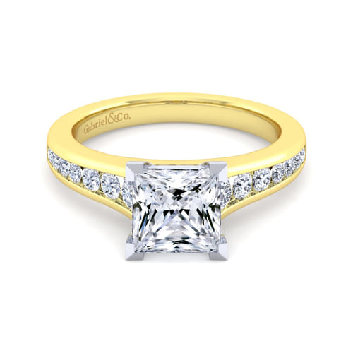 14K White-Yellow Gold Princess Cut Diamond Channel Set Engagement Ring