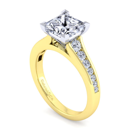 14K White-Yellow Gold Princess Cut Diamond Channel Set Engagement Ring