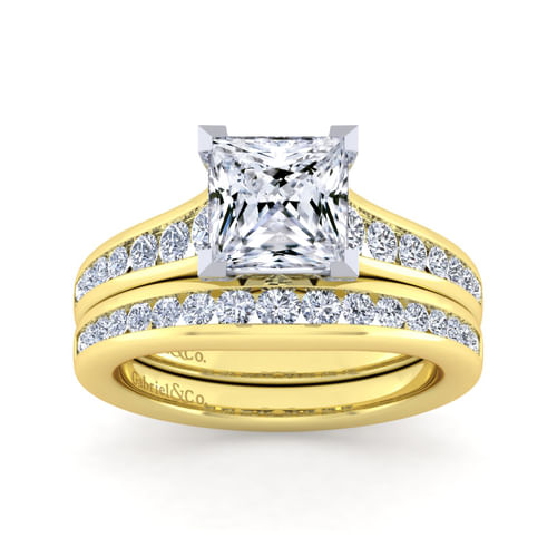 14K White-Yellow Gold Princess Cut Diamond Channel Set Engagement Ring