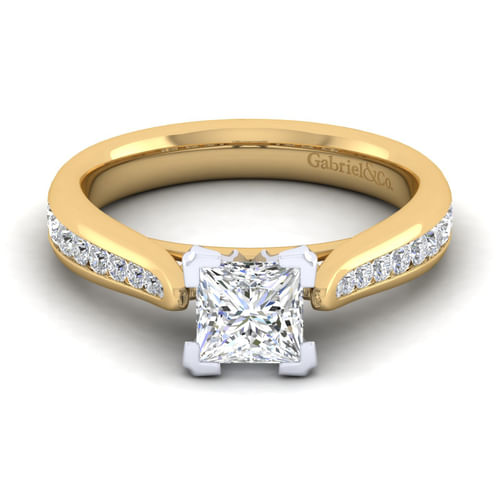 14K White-Yellow Gold Princess Cut Diamond Channel Set Engagement Ring