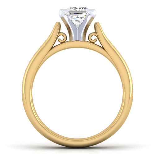 14K White-Yellow Gold Princess Cut Diamond Channel Set Engagement Ring