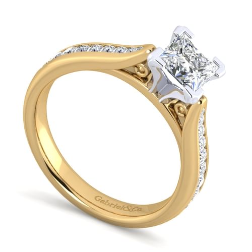 14K White-Yellow Gold Princess Cut Diamond Channel Set Engagement Ring