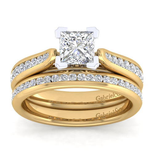 14K White-Yellow Gold Princess Cut Diamond Channel Set Engagement Ring