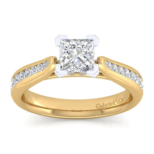 14K White-Yellow Gold Princess Cut Diamond Channel Set Engagement Ring