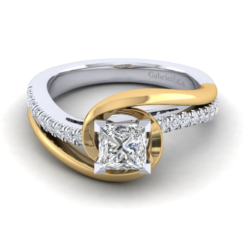 14K White-Yellow Gold Princess Cut Diamond Engagement Ring