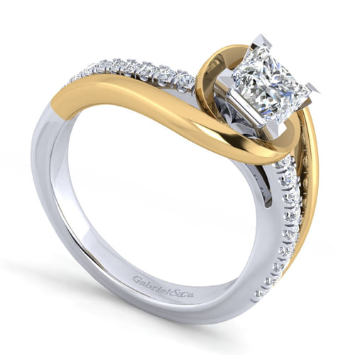 14K White-Yellow Gold Princess Cut Diamond Engagement Ring