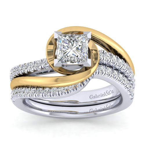 14K White-Yellow Gold Princess Cut Diamond Engagement Ring