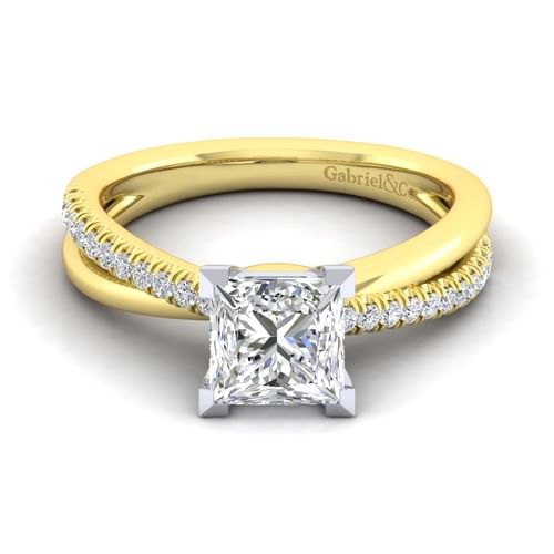 14K White-Yellow Gold Princess Cut Diamond Engagement Ring