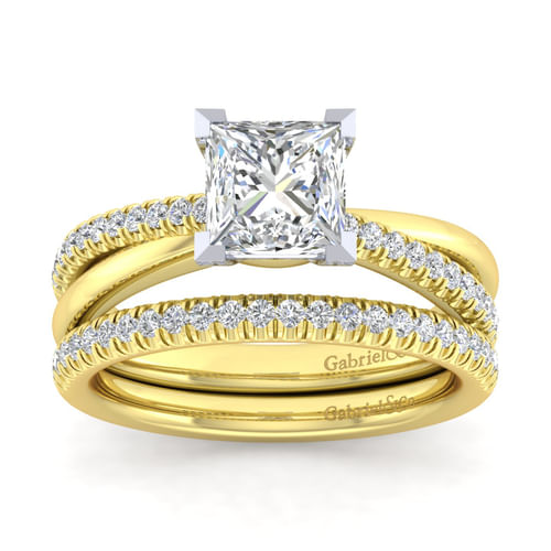 14K White-Yellow Gold Princess Cut Diamond Engagement Ring
