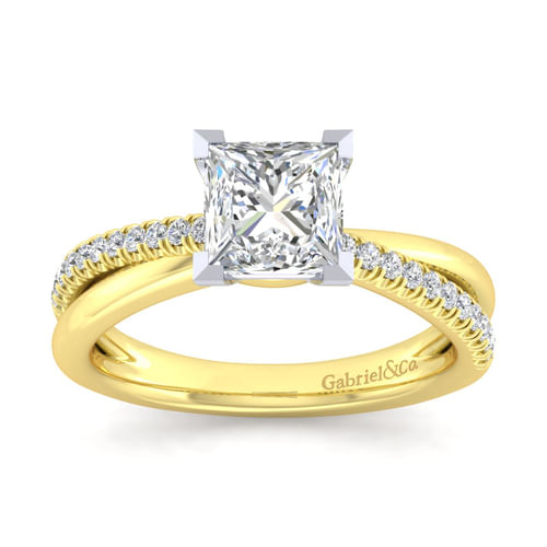 14K White-Yellow Gold Princess Cut Diamond Engagement Ring