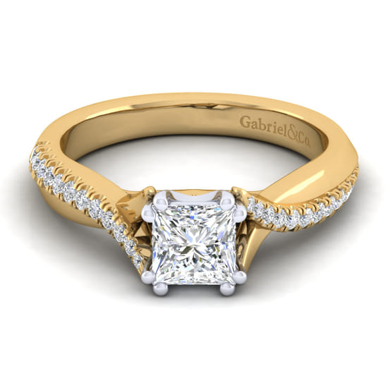 Gabriel - 14K White-Yellow Gold Princess Cut Diamond Engagement Ring Gabriel - 14K White-Yellow Gold Princess Cut Diamond Engagement Ring