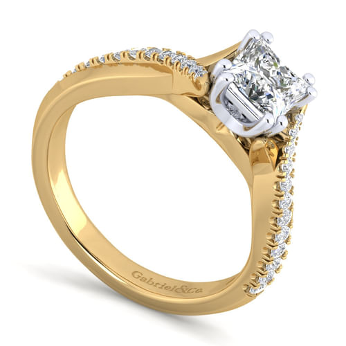 14K White-Yellow Gold Princess Cut Diamond Engagement Ring
