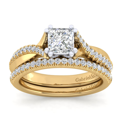 14K White-Yellow Gold Princess Cut Diamond Engagement Ring