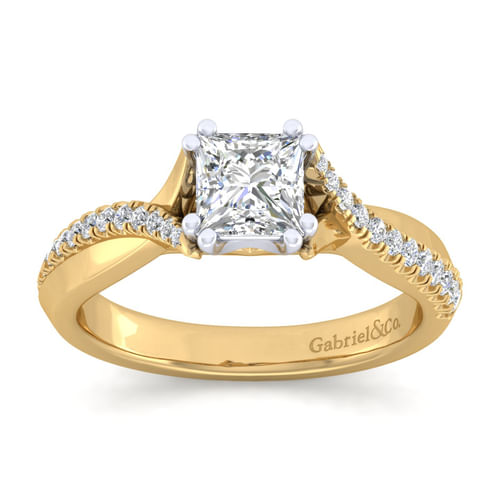 14K White-Yellow Gold Princess Cut Diamond Engagement Ring