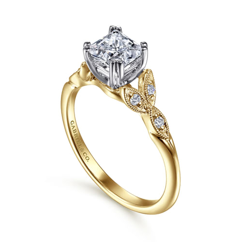 14K White-Yellow Gold Princess Cut Diamond Engagement Ring