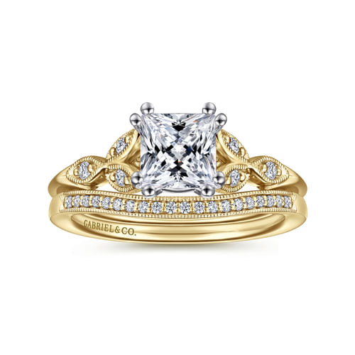 14K White-Yellow Gold Princess Cut Diamond Engagement Ring