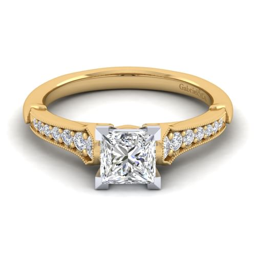 14K White-Yellow Gold Princess Cut Diamond Engagement Ring