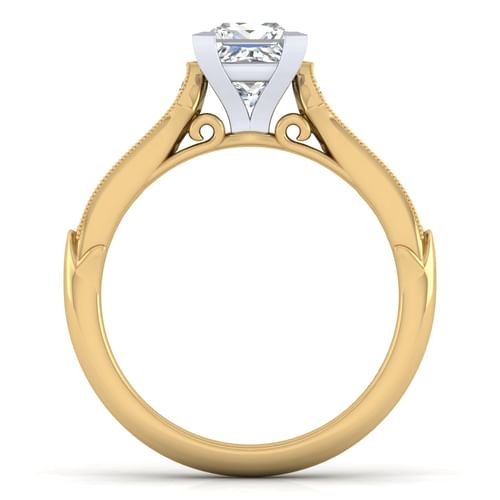 14K White-Yellow Gold Princess Cut Diamond Engagement Ring