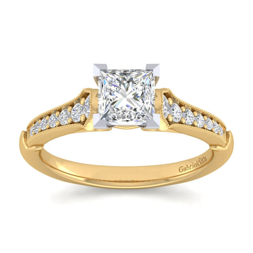 14K White-Yellow Gold Princess Cut Diamond Engagement Ring