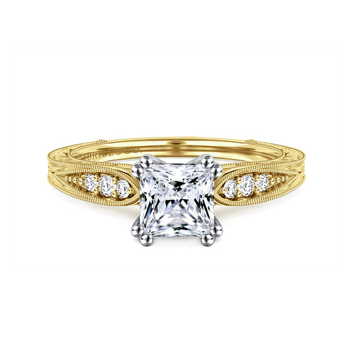 14K White-Yellow Gold Princess Cut Diamond Engagement Ring