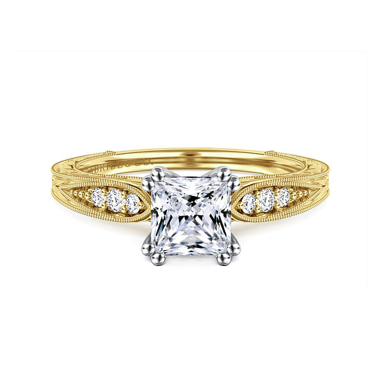Gabriel - 14K White-Yellow Gold Princess Cut Diamond Engagement Ring