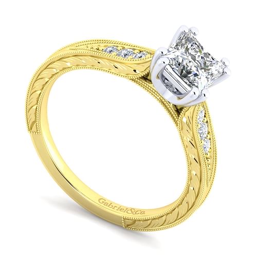 14K White-Yellow Gold Princess Cut Diamond Engagement Ring