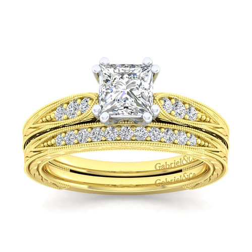 14K White-Yellow Gold Princess Cut Diamond Engagement Ring