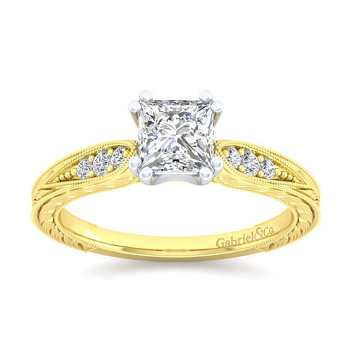 14K White-Yellow Gold Princess Cut Diamond Engagement Ring